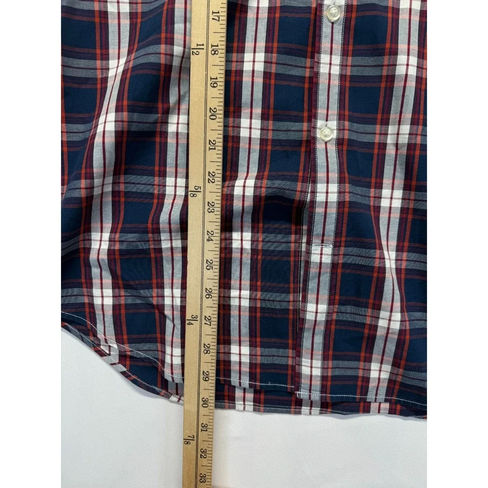 Banana Republic Cotton Stretch Pinpoint Oxford Shirt Men L Multi Plaid Grant Fit